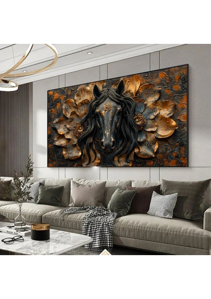 Siyah At Kafası Kanvas (Led) Işıklı Tablo