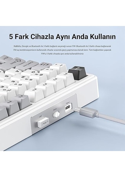 F99 3 Modlu Rgb Hot Swap Mekanik Linear Graywood V3 Switch Kablosuz Makrolu Klavye Lacivert fırsatları