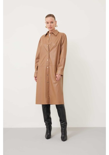 Suni Deri Gömlek Elbise Camel K2311019_035 indirimleri