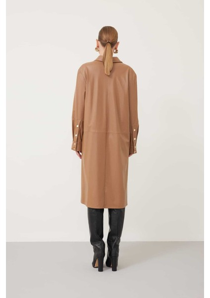 Suni Deri Gömlek Elbise Camel K2311019_035