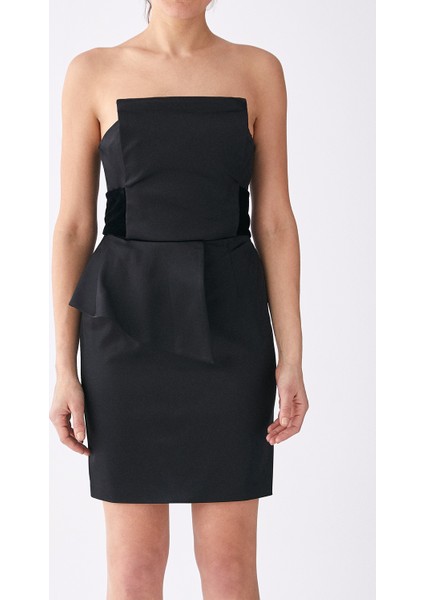 Bel Detaylı Straplez Mini Abiye Elbise Siyah K1711079_001