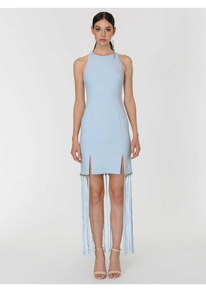 Püskül Ve Yırtmaç Detaylı Mini Elbise Mavi Y1911510_036