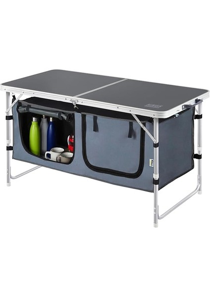 Saklama Dolaplı Kamp Masası, Outdoor Kamp Mutfağı, Kamp Dolabı, Katlanabilir Kamp Piknik Masası, Seyahat Mutfağı, Mutfak Dolabı, Depolama Bölmeli, Dış Mekan Mutfağı 120-60CM- Antrasit