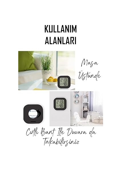 Sıcaklık Nem Ölçer LCD Ekranlı Oda Termometre Duvara Takılabilen Masaüstü Isı Göstergesi Siyah indirimleri