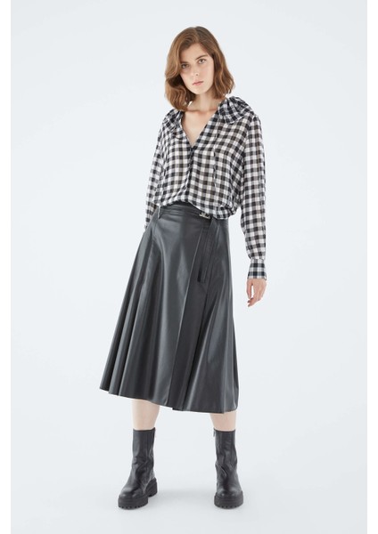 Deri Görünümlü Uzun Etek Siyah K2115049_001
