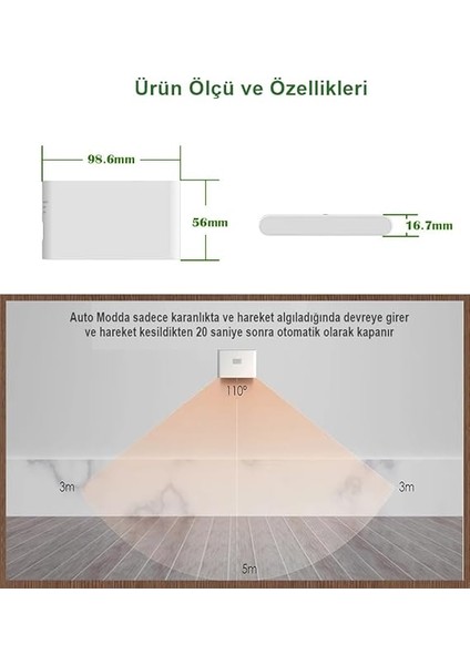 Geldi 2 Adet Sensörlü Aplik Gece Lambası Şarjlı Mıknatıslı Hero LED Beril Merdiven Koridor Aydınlatma (2) indirimleri