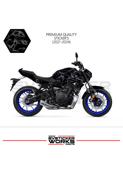 Mt-07 2021-2024 Kaplama Sticker Şimşek Yıldırım Motor Kaplama Modeli Hazır Kit 2021-2024 Uyumlu
