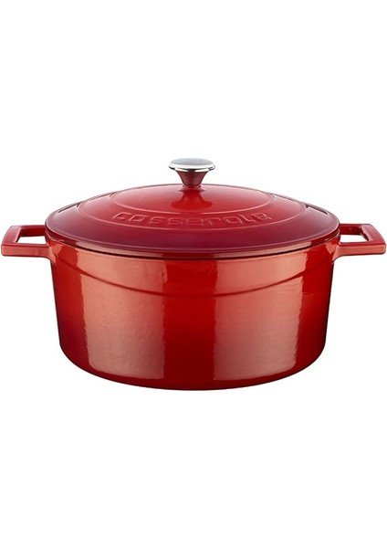 Metal Döküm Yuvarlak Tencere, 24 Cm, Kırmızı