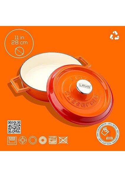 Döküm Çok Amaçlı Yayvan Tencere Döküm Demir Yekpare Kulplu Edition Serisi ÇAP(Ø)28CM. Turuncu fırsatları