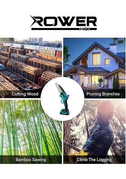 Rowermax Alman Hrd-58 Çift Batarya Otomatik Yağlama 24 cm Pala Şarjlı Ağaç Odun Dal Budama Testeresi modelleri