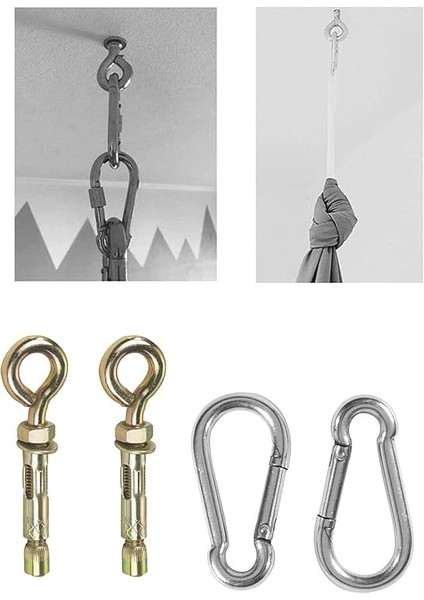 2 Adet Çelik Dübel + 2 Adet Karabina - Salıncak, Hamak, Box Torbası, Yoga Asma Aparatı, Tavan Salıncağı fiyatları
