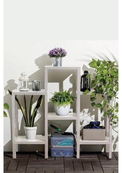 Home 6 Raflı Plastik Raf Ünitesi Saksılık Çiçeklik Saksı Standı Dekoratif Raf Beyaz modelleri