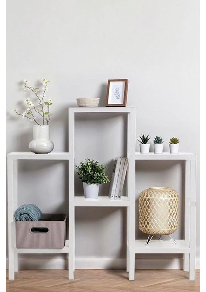 Home 6 Raflı Plastik Raf Ünitesi Saksılık Çiçeklik Saksı Standı Dekoratif Raf Beyaz fırsatları