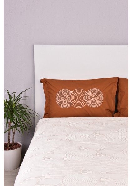 Dairesel Işlemeli Çift Kişilik Yatak Örtülü Nevresim Takımı Taba %100 Pamuk fırsatları