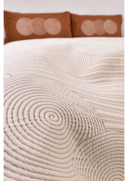 Dairesel Işlemeli Çift Kişilik Yatak Örtülü Nevresim Takımı Taba %100 Pamuk indirimleri