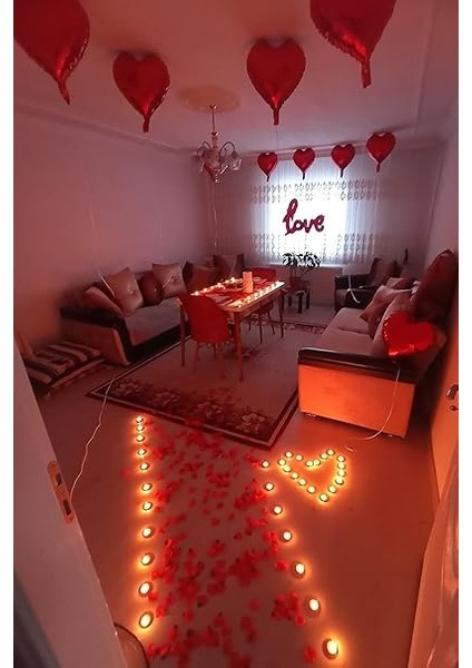 Dolabı Parti Oyun Seti, Kalp Mum, Love ve Kalp Balon, Gül Yaprağı, Tealight Mum Süsleme, Çocuk, Aşk Tema, 100CM, 45CM modelleri