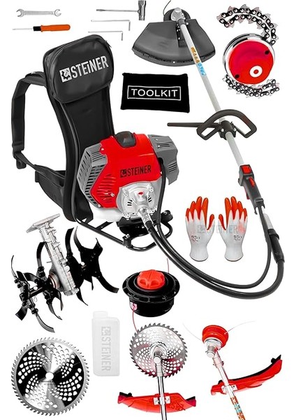 Alman 16 Hp Tam Profesyonel Sırt Tipi Benzinli Tırpan Ot Çalı Çim Biçme Makinesi Kırmızı + Çapa Aparatı fiyatları