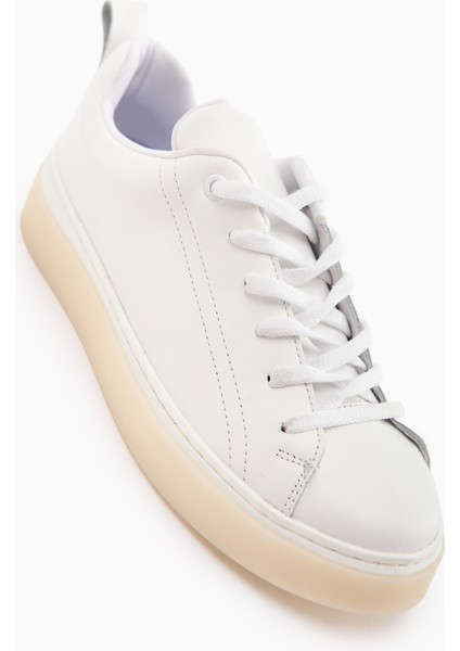 Lina Hakiki Deri Beyaz Kadın Sneaker Ayakkabı