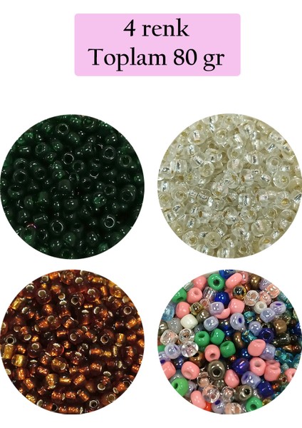 Dökme Cam Kum Boncuk (8/0) 3 mm - 4 Renk - Toplam 80 Gram - BNC419