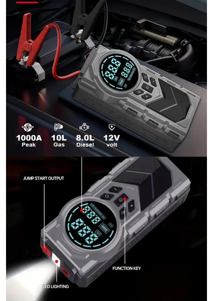 Akü Takviye Powerbak Marş Basma Cihazı 150 Psi Kompresör Pomba 8000MAH - 1000A Jump Starter fiyatları