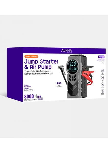 Akü Takviye Powerbak Marş Basma Cihazı 150 Psi Kompresör Pomba 8000MAH - 1000A Jump Starter fırsatları