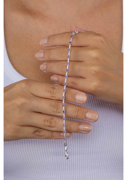 Mor Taşlı Süzme Su Yolu Gümüş Bileklik fiyatları