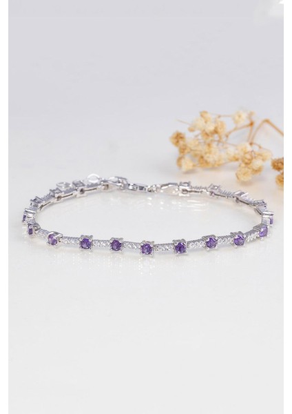 Mor Taşlı Süzme Su Yolu Gümüş Bileklik fırsatları