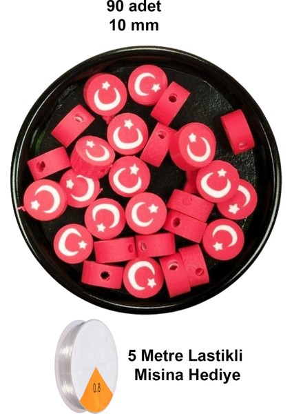 90 Adet 10 mm Polimer Kil Fimo Boncuk Takı Bileklik + 5 Metre Lastikli Misina Hediye - Türk Bayrağı