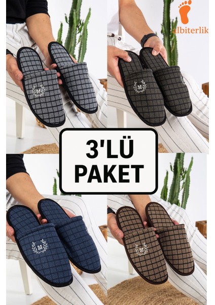 4'lü Erkek Ev Terlik Misafir Terlik Çeyiz Bohça Terlik Damat Terlik Kışlık Erkek Ev Terlik