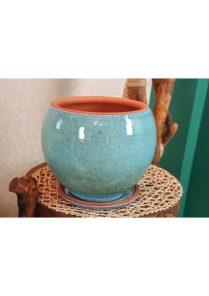 Tasarımı Ev Dekorasyon Turkuaz Artistik Çift Sırlı Iç ve Dış Mekan Kullanımlı Tabaklı Toprak Terrakota Saksı Saksılık Salon Çiçeklik fırsatları