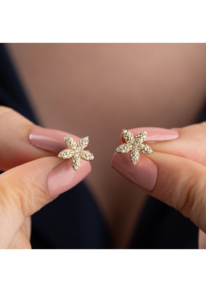 925 Ayar Gümüş Taşlı Minimal Çiçek Küpe