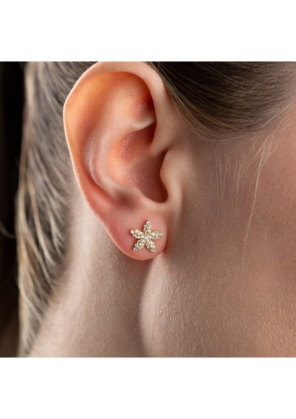 925 Ayar Gümüş Taşlı Minimal Çiçek Küpe indirimleri