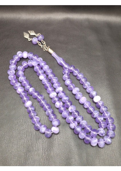 Mor Şeffaf Renk 99'lu Toz Kehribar Tesbih modelleri