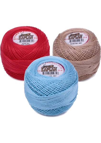 3 Adet Kaplan Etamin ve Kanaviçe Ipi 8 No Kod/renk: Nar Çiçeği - 842 - 997 - Ryl