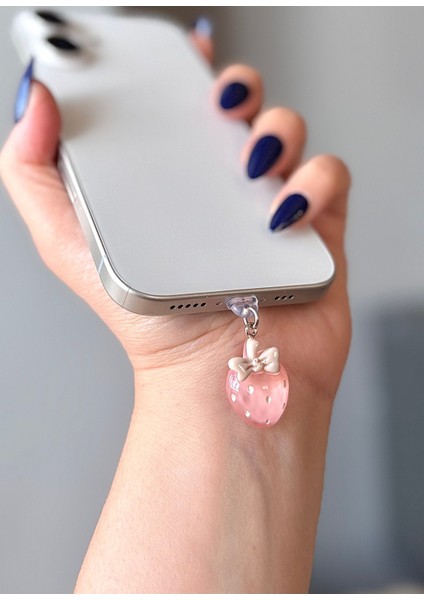 Pembe Çilek Typc Şarj Girişi Koruma / Şarj Giriş Koruyucu /tozluk Y2K Kawaii Tarz