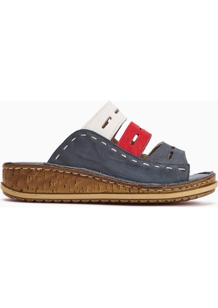 Hakiki Deri Joelle Mavi Comfort Lazer Kesim Terlik fiyatları