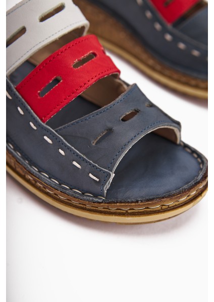 Hakiki Deri Joelle Mavi Comfort Lazer Kesim Terlik fırsatları