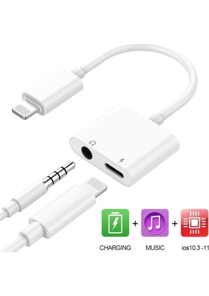 4420 Lightning 3.5mm Kulaklık Şarj Çevirici Dönüştürücü Çoklayıcı, Iphone 7-8 -11 Max Plus modelleri