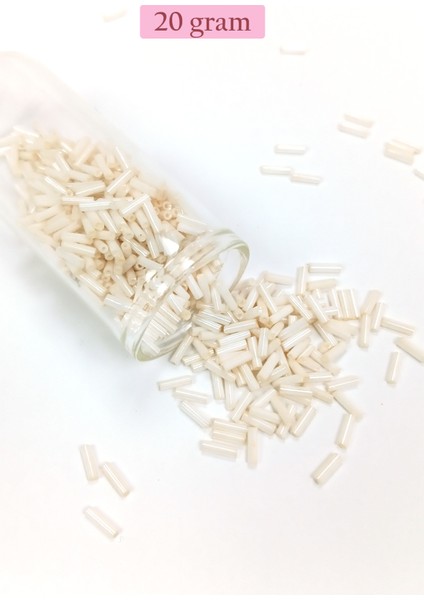 Uzun Boru Kesme Boncuk Çap 2mm Uzunluk 10 mm - 20 Gram - Açık Krem - BNC259