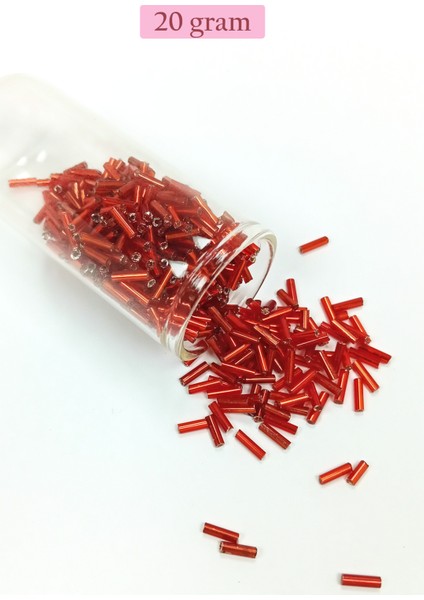 Uzun Boru Kesme Boncuk Çap 2mm Uzunluk 10 mm - 20 Gram - Şeffaf Kırmızı - BNC260