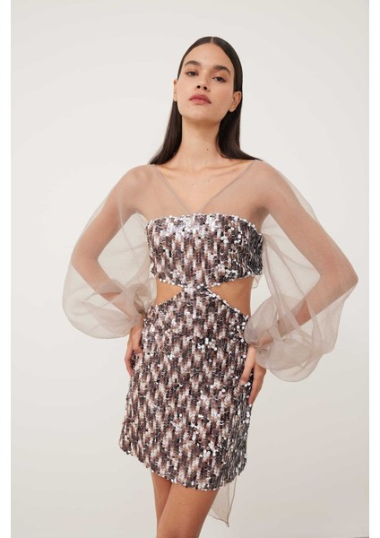 Payet Organze Diz Boy Elbise Kahve K2311324_005 fırsatları