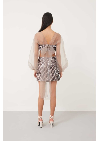 Payet Organze Diz Boy Elbise Kahve K2311324_005 indirimleri