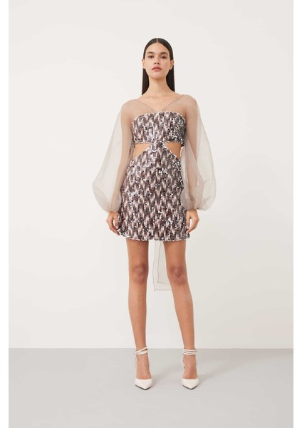 Payet Organze Diz Boy Elbise Kahve K2311324_005