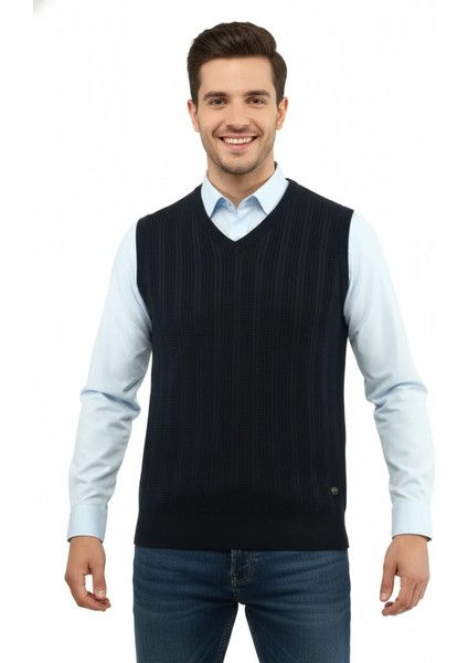 Erkek V Yaka Süveter Çelik Örgü Regular Kalıp 5209H BGL-ST04843
