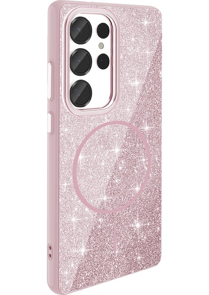 Galaxy S25 Ultra Kılıf M-Safe Şarj Özellikli Parlayan Simli Zore Okso Kapak