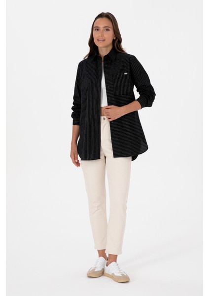 Kadın Siyah Gömlek Desenli 50316387-VR046 fırsatları