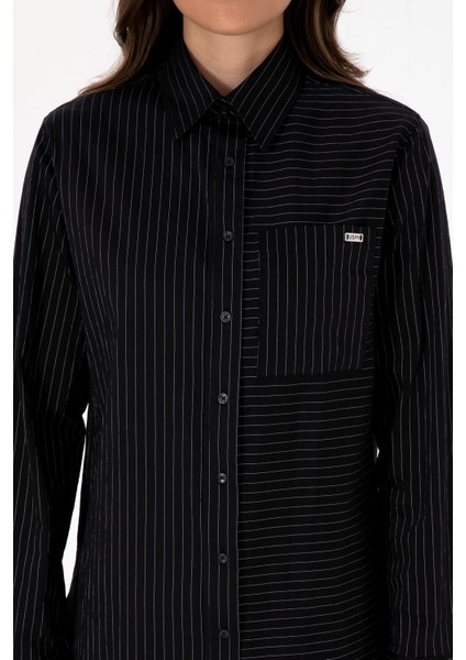 Kadın Siyah Gömlek Desenli 50316387-VR046