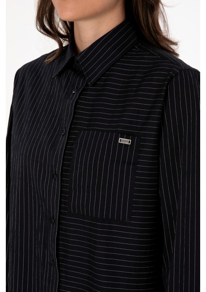 Kadın Siyah Gömlek Desenli 50316387-VR046