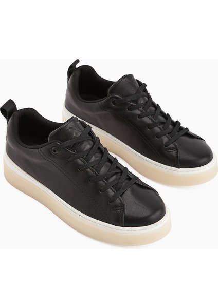 Lina Hakiki Deri Siyah Kadın Sneaker Ayakkabı