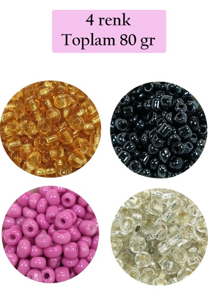 Dökme Cam Kum Boncuk Büyük Boy (6/0) 4 mm - 4 Renk - Toplam 80 Gram - BNC410